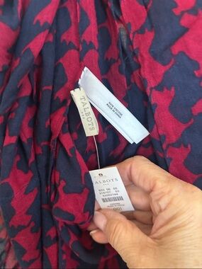 Talbots Red and Navy Printed Lightweight Scarf